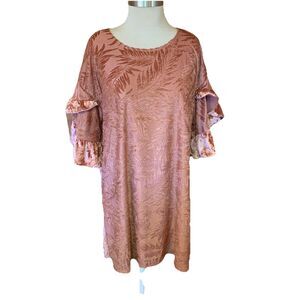 Umgee Burnout Velvet Dress Sz Medium/Large Flutter Sleeve Dusty Pink Fairycore